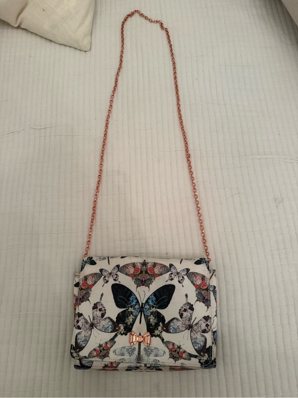Ted Baker White Butterfly Crossbody with Rose Gold Chain